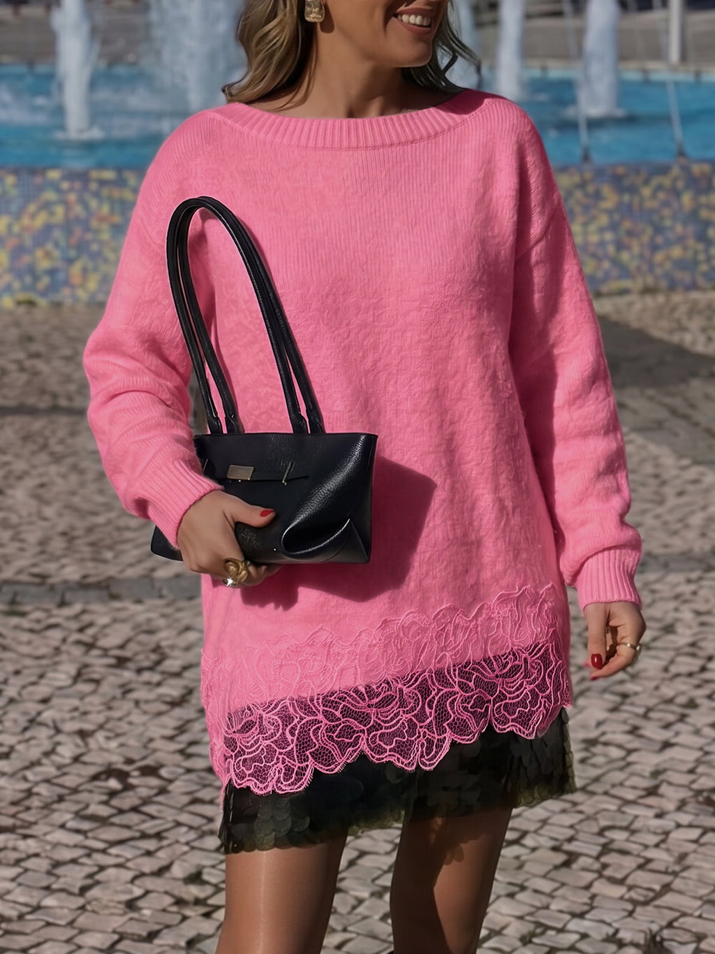 usvara Women Lace Patchwork Sweater