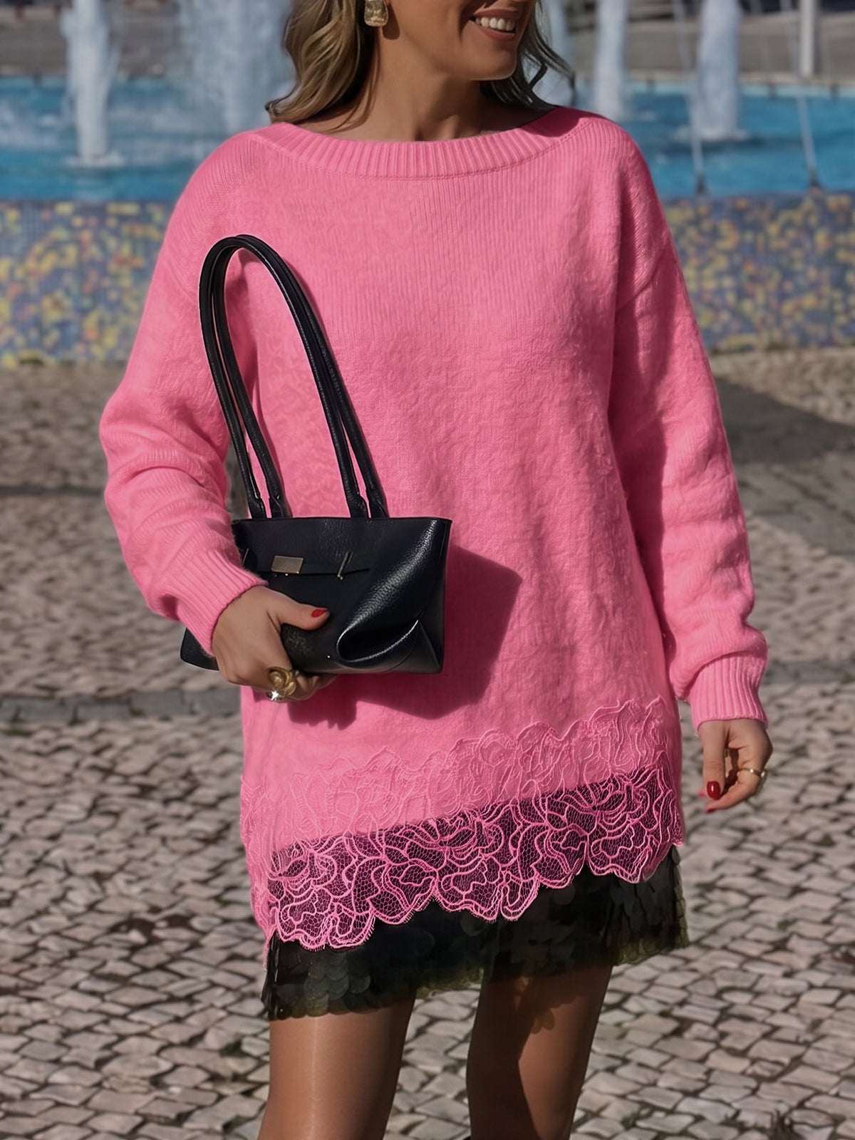 usvara Women Lace Patchwork Sweater