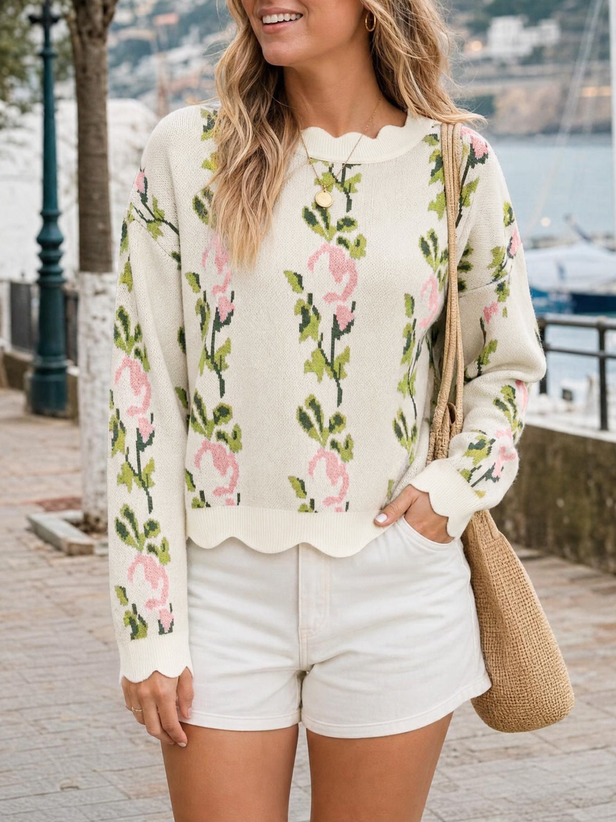 usvara Women Floral Long Sleeve Sweater