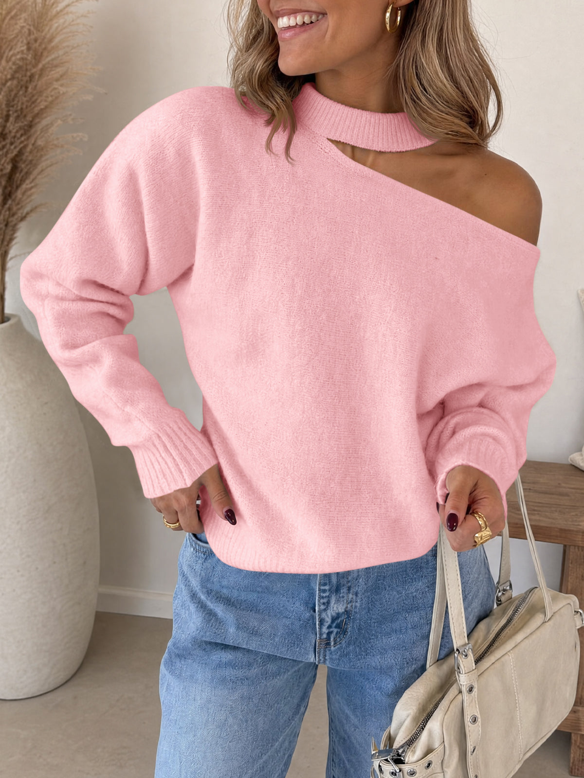 usvara Womens Off Shoulder Halter Sweater