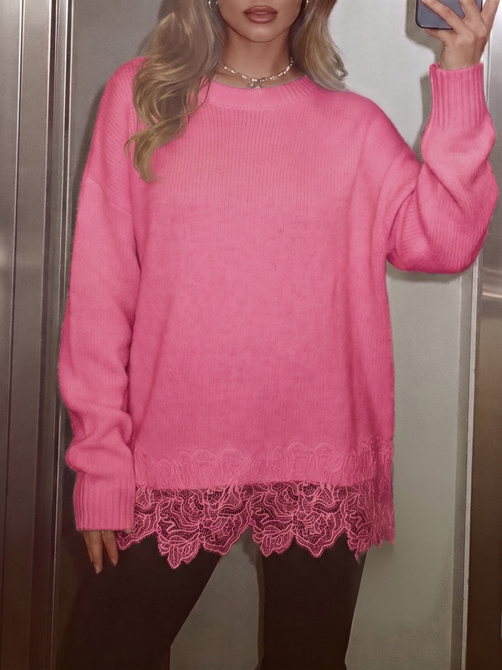 usvara Women Lace Patchwork Sweater