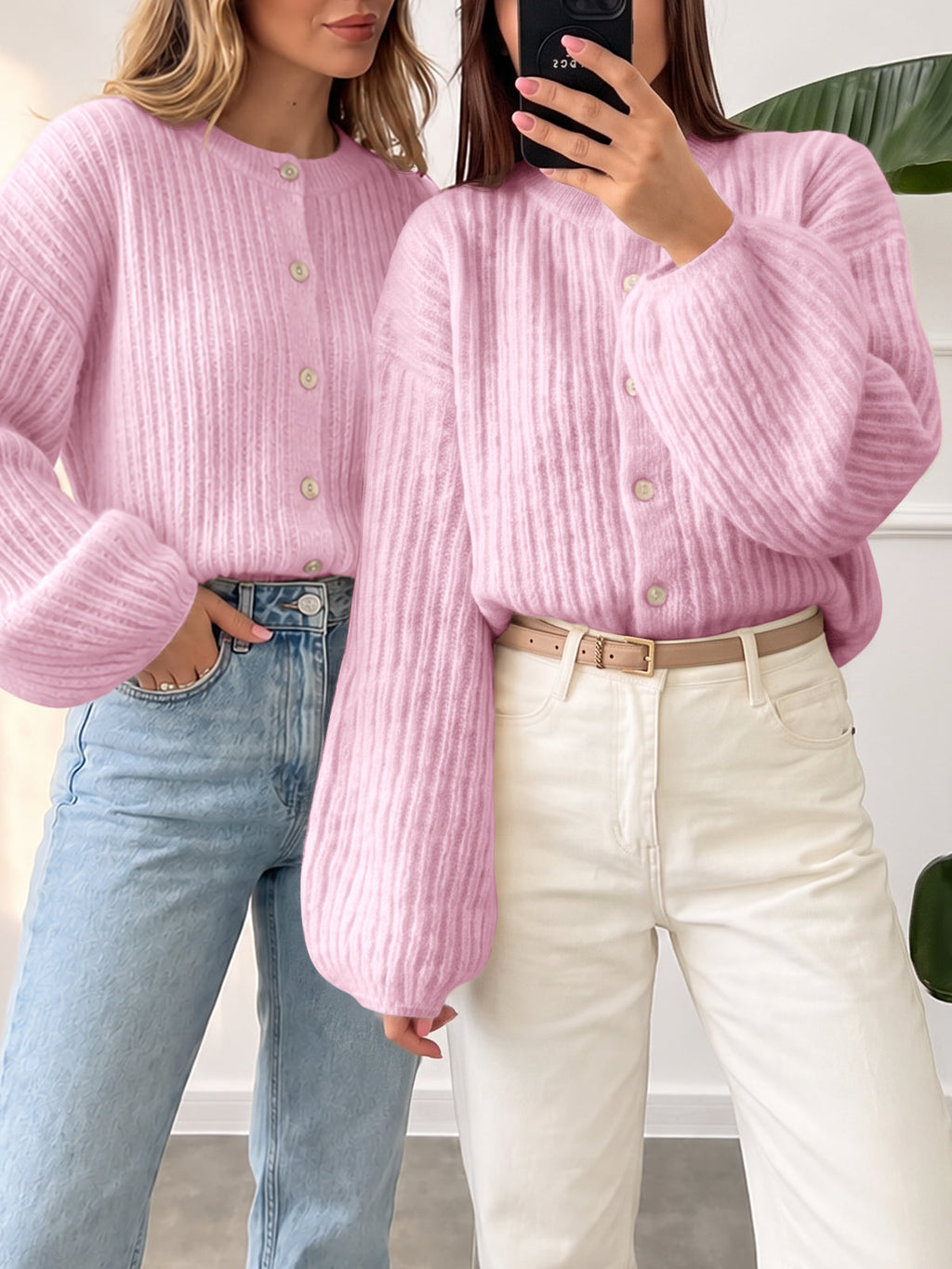 usvara Womens Lantern Sleeve Button Down Cardigan
