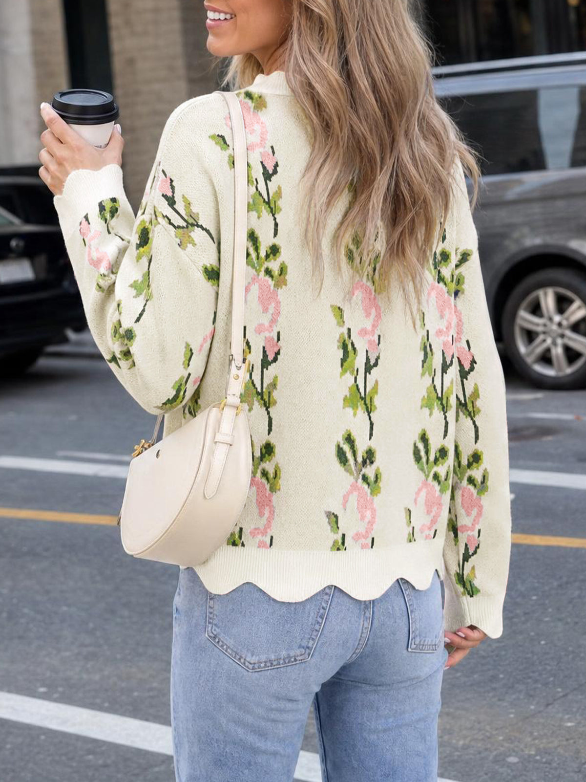usvara Women Floral Long Sleeve Sweater