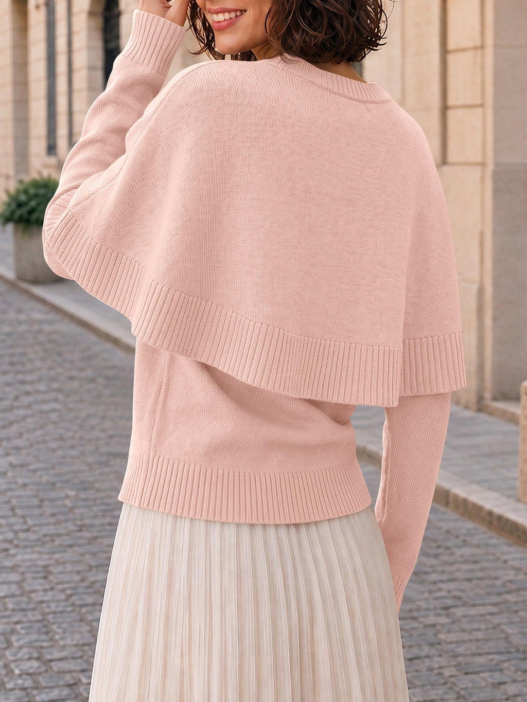 usvara Womens Poncho Ribbed Knit Sweater