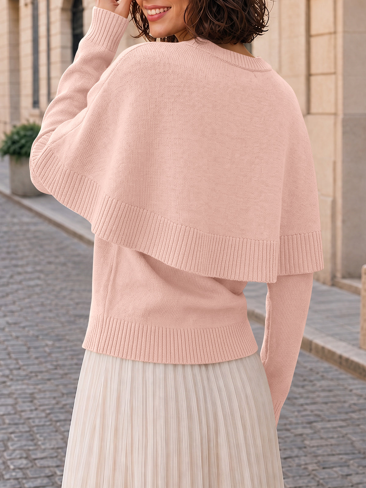 usvara Womens Poncho Ribbed Knit Sweater