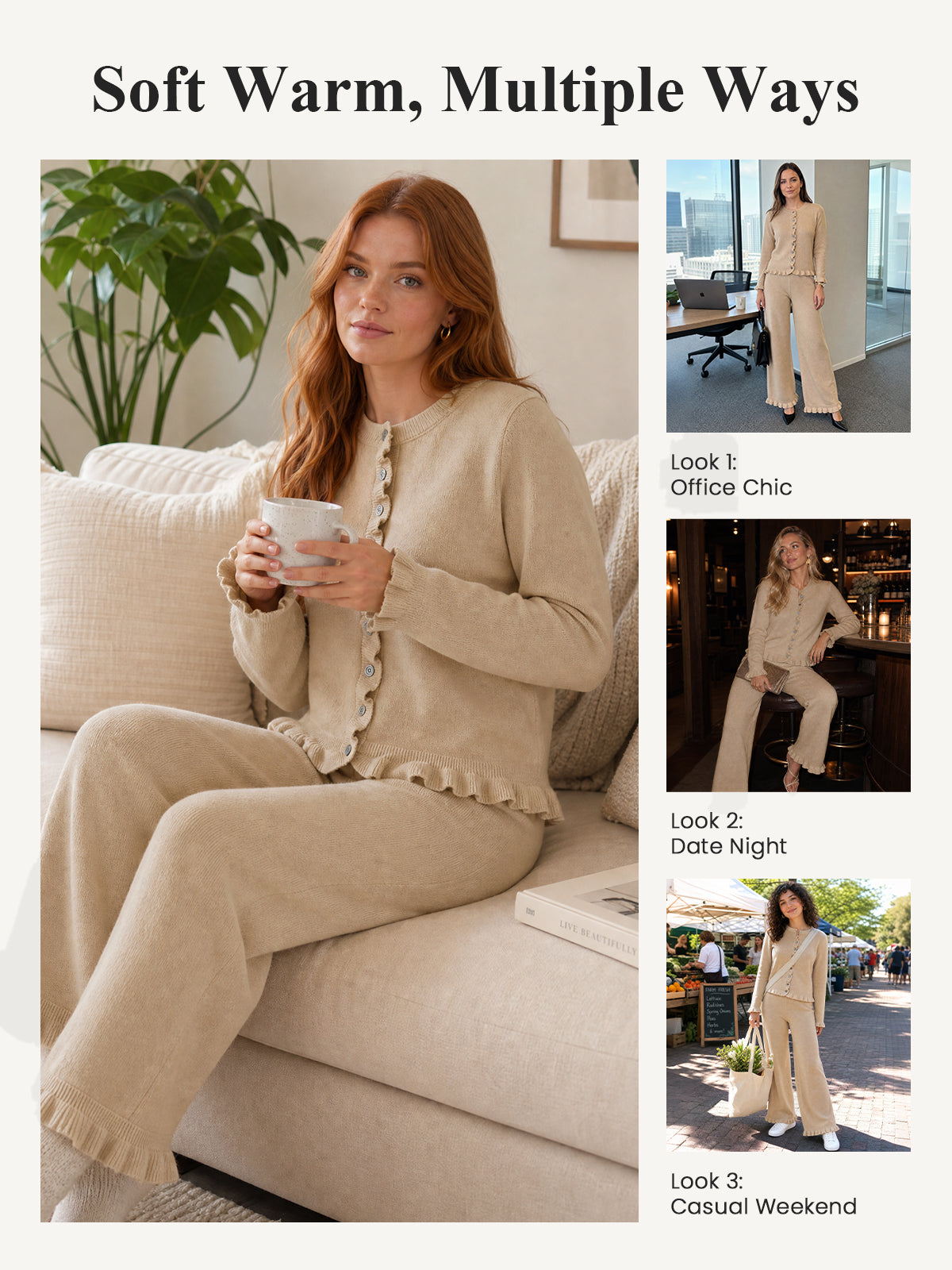 usvara Women Ruffle Knit Lounge Set