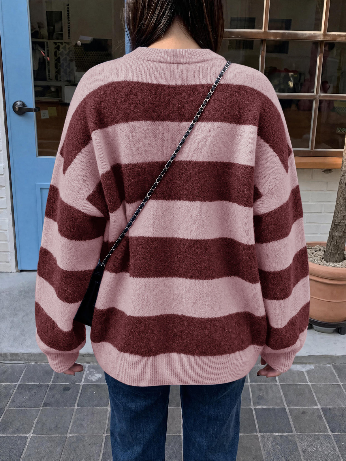 usvara Womens Oversized Striped Knit Block Sweaters