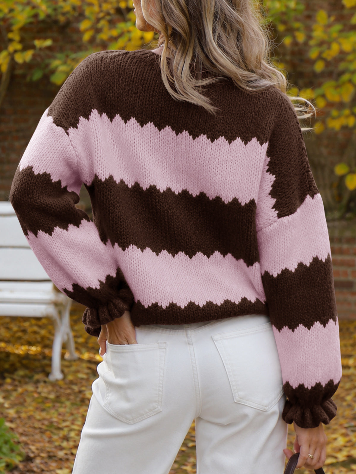 usvara Womens Striped Color Block Ruffle Sweaters