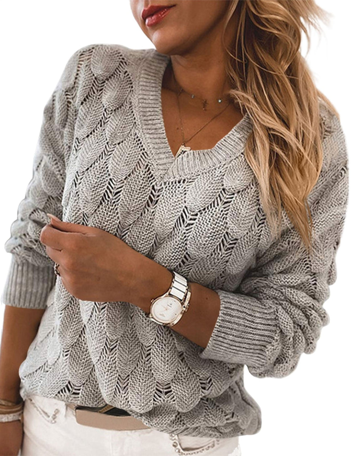 usvara Womens Crochet V Neck Blouses Sweater