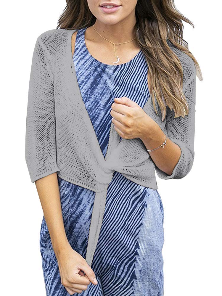 usvara Womens 3/4 Sleeve Tie Front Shrugs