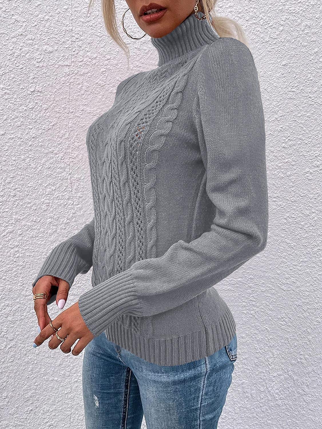 usvara Women Turtleneck Cable Knit Sweater