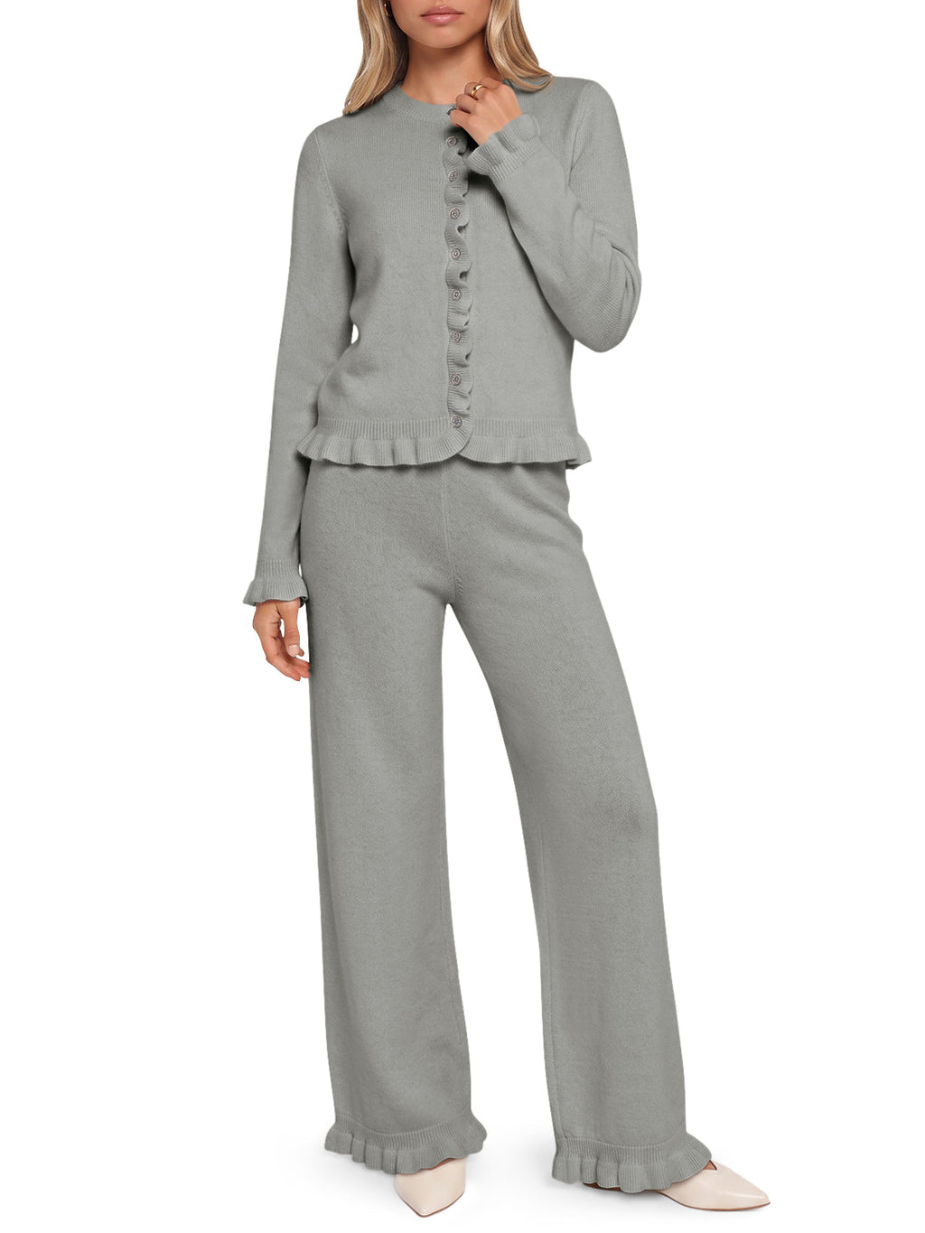 usvara Women Ruffle Knit Lounge Set
