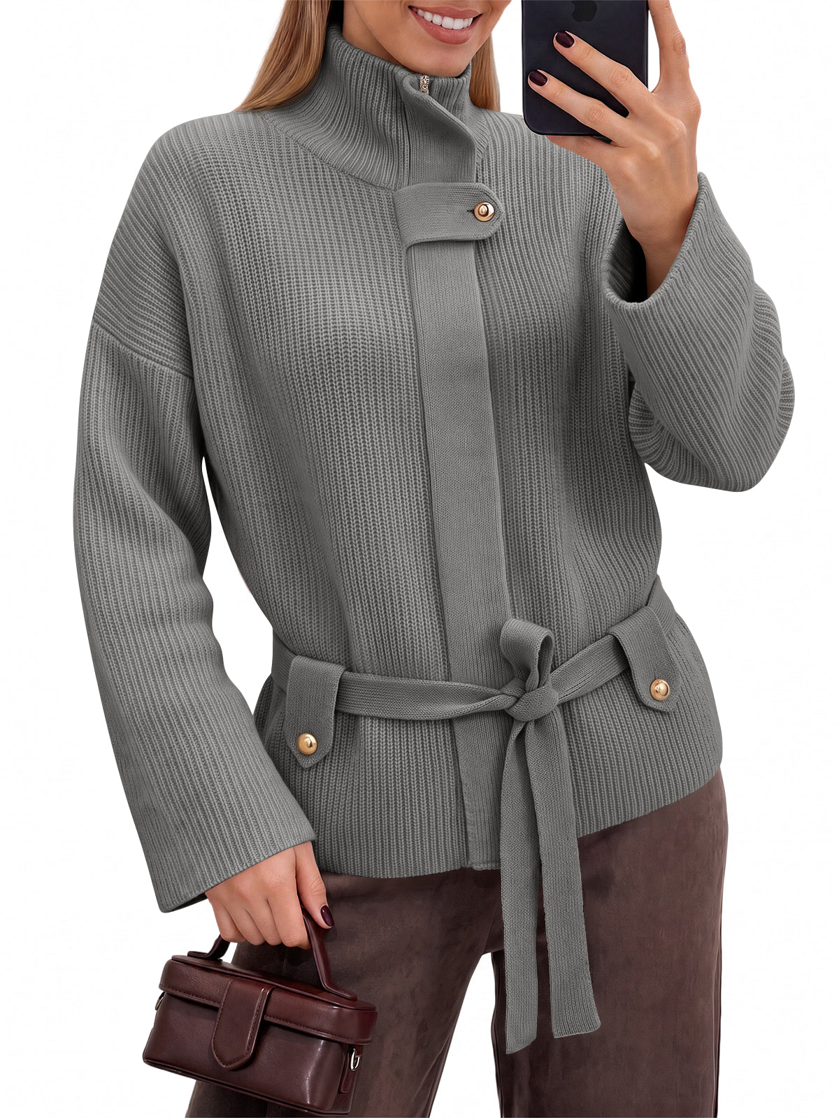 usvara Womens Zip Up Stand Collar Sweater
