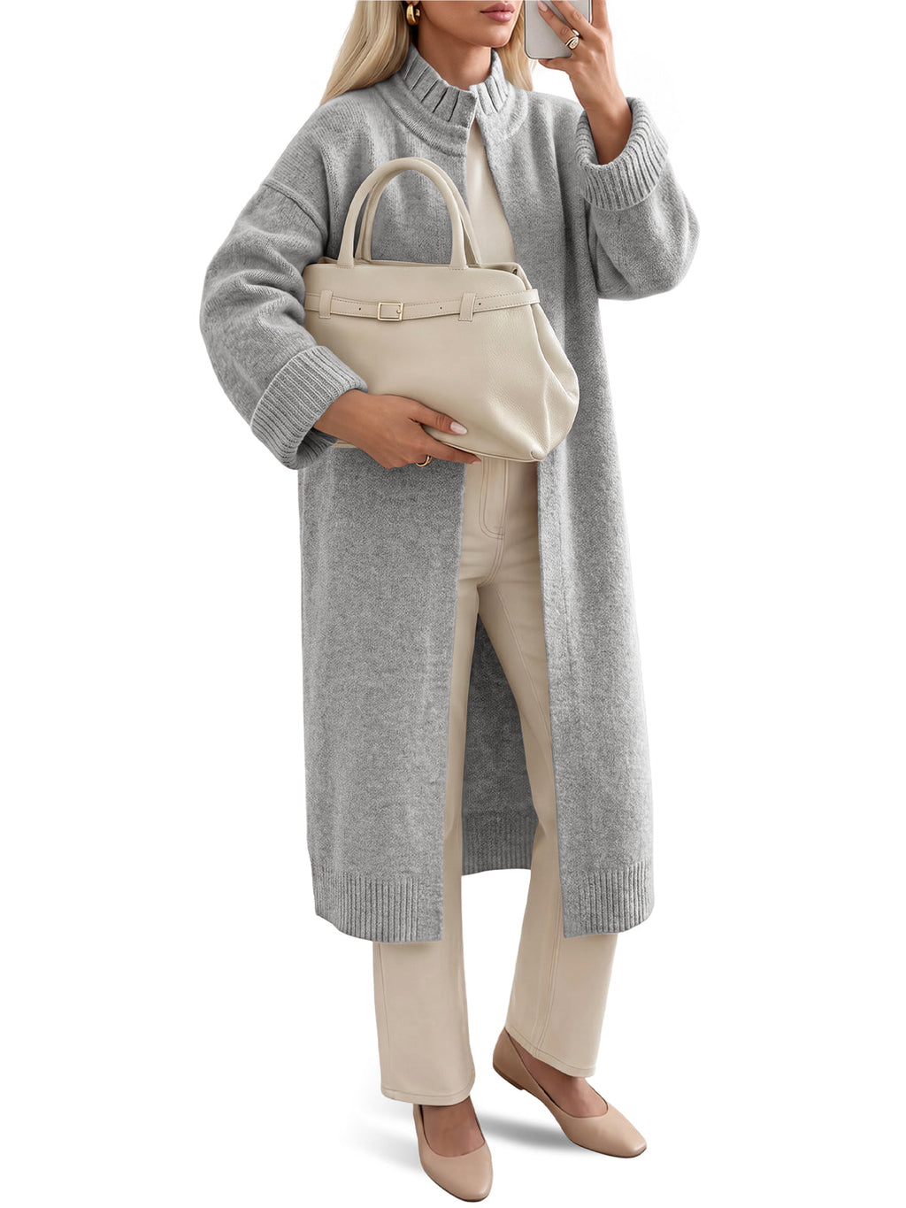 usvara Womens Ruffle Mock Neck Long Cardigan