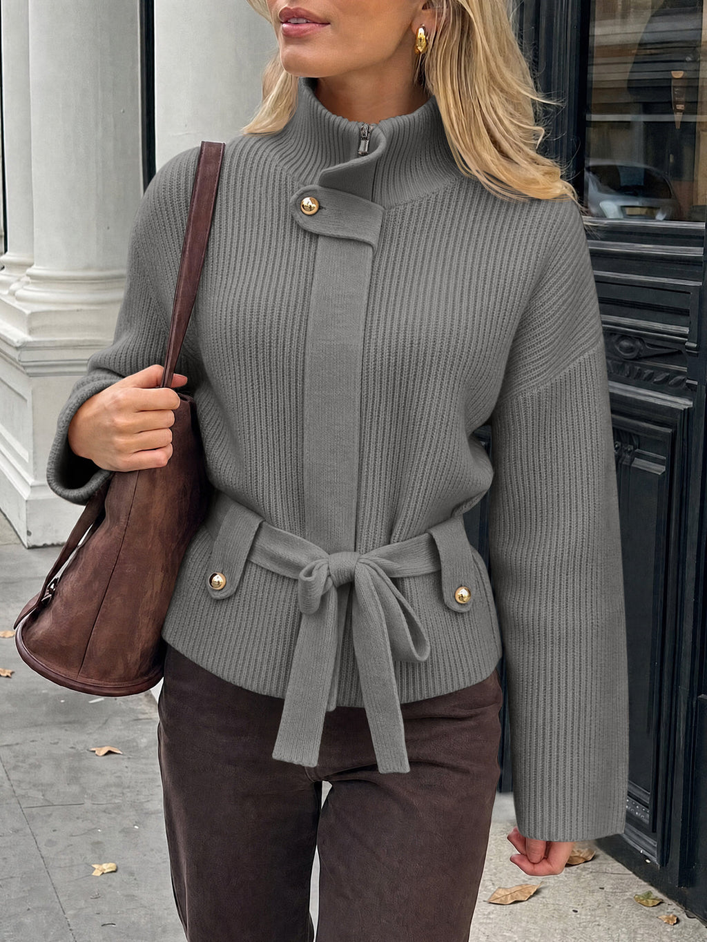 usvara Womens Zip Up Stand Collar Sweater