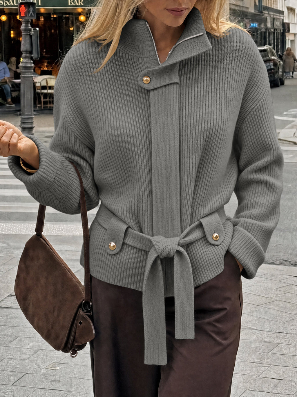 usvara Womens Zip Up Stand Collar Sweater