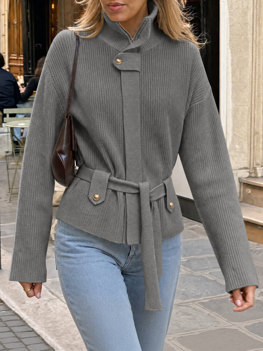 usvara Womens Zip Up Stand Collar Sweater
