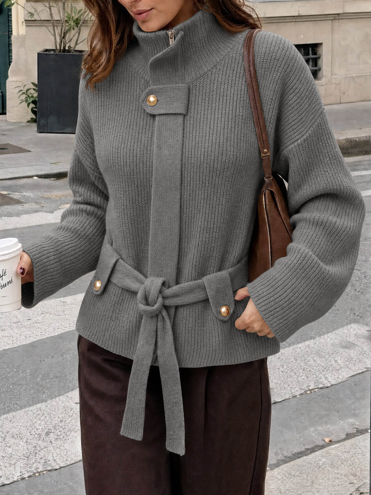 usvara Womens Zip Up Stand Collar Sweater