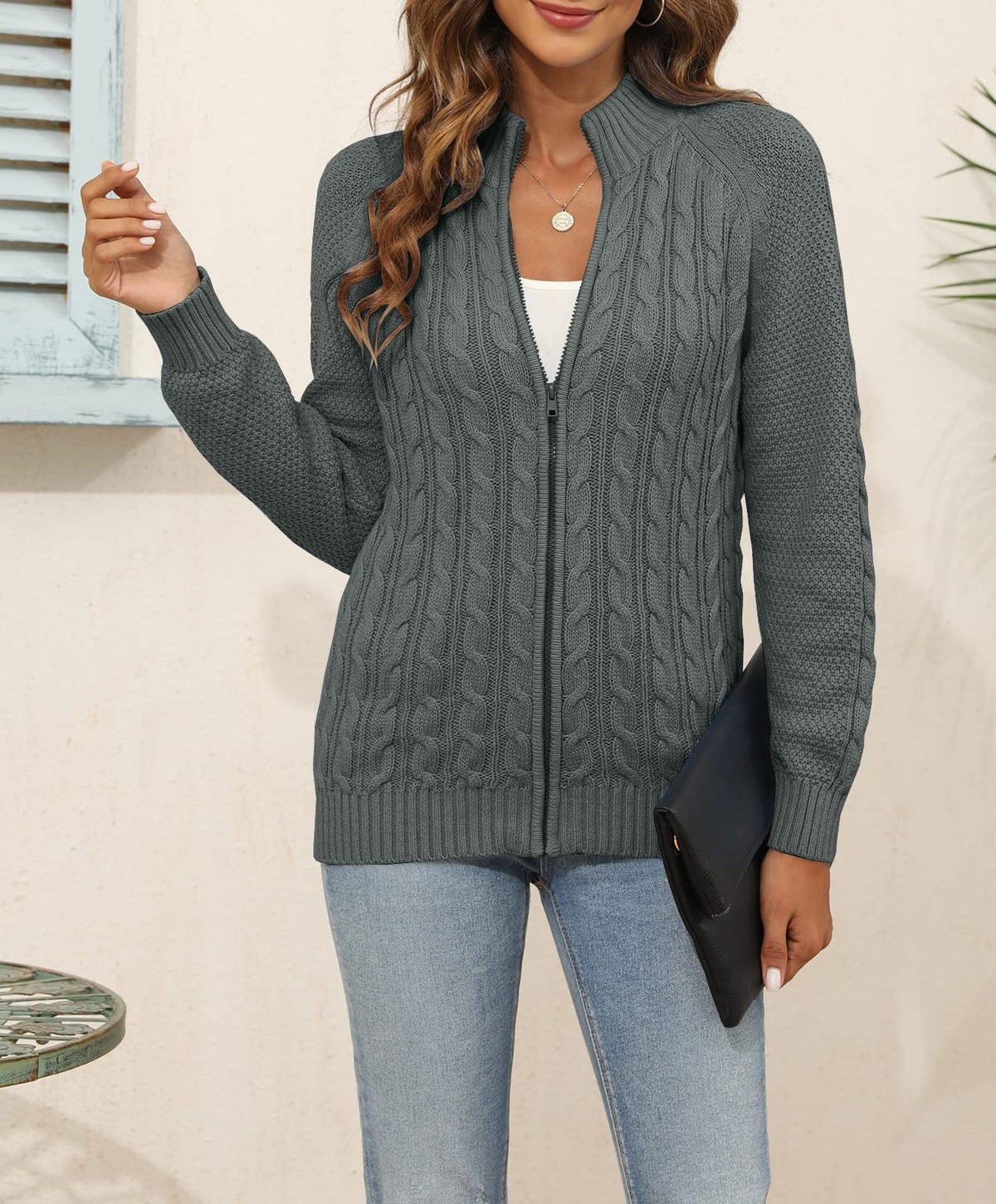 usvara Women Cable Knit Cardigan