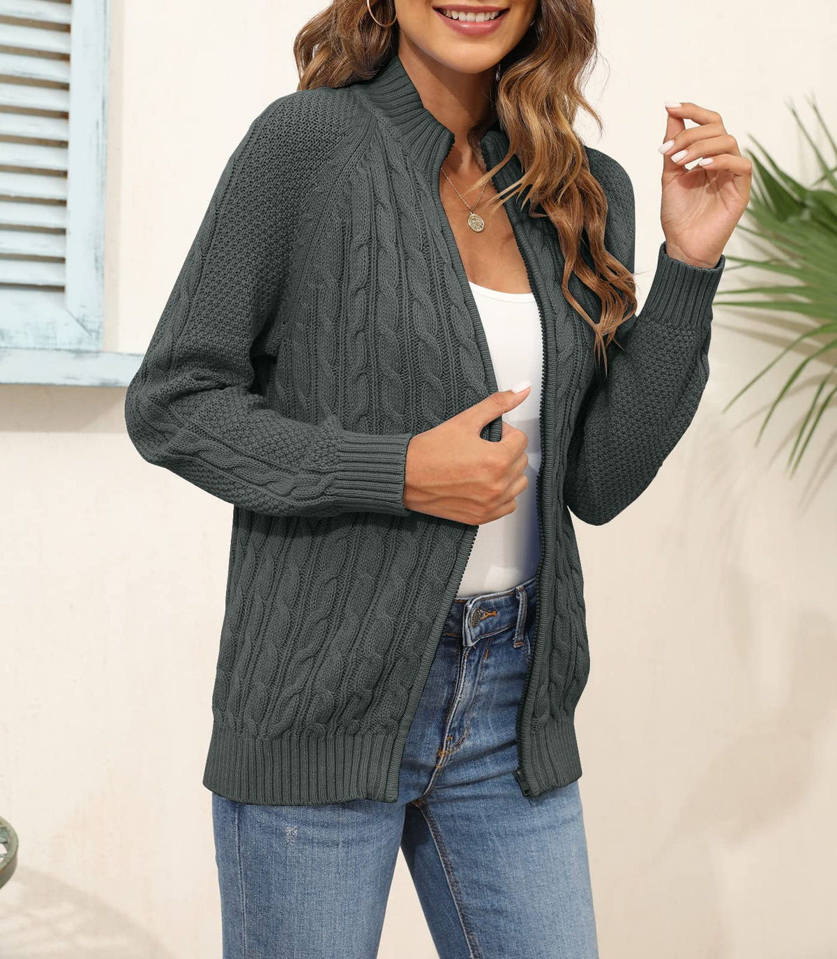 usvara Women Cable Knit Cardigan