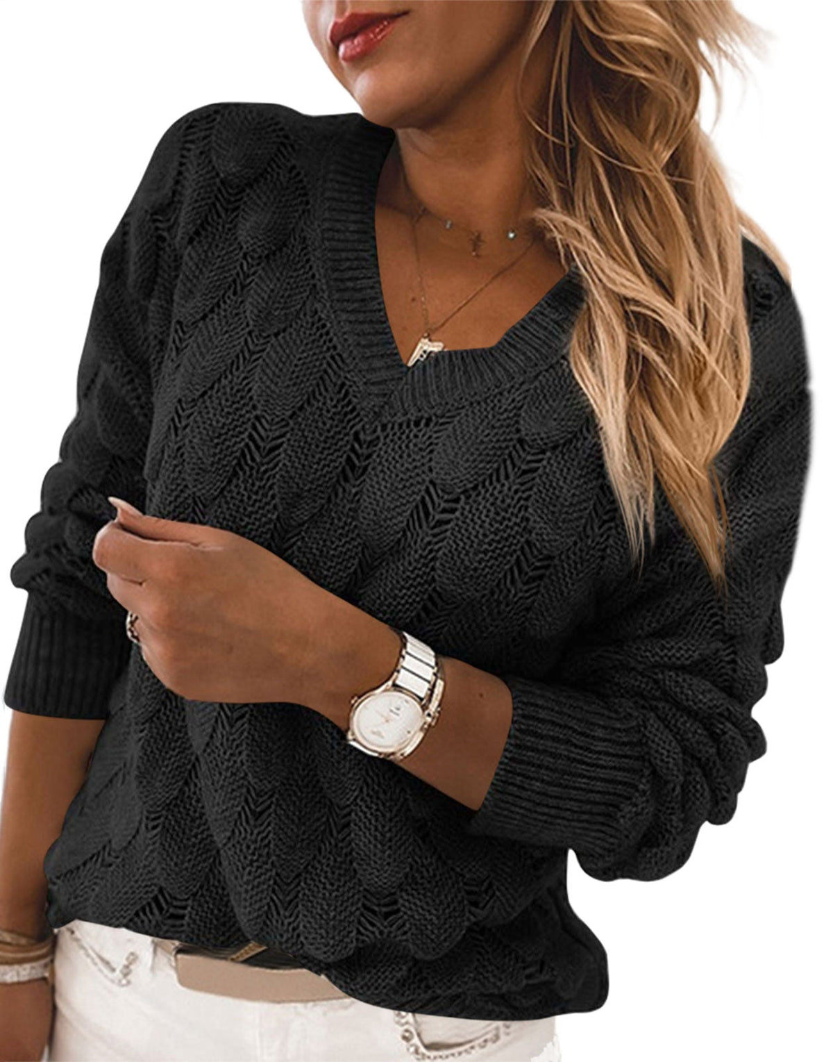 usvara Womens Crochet V Neck Blouses Sweater