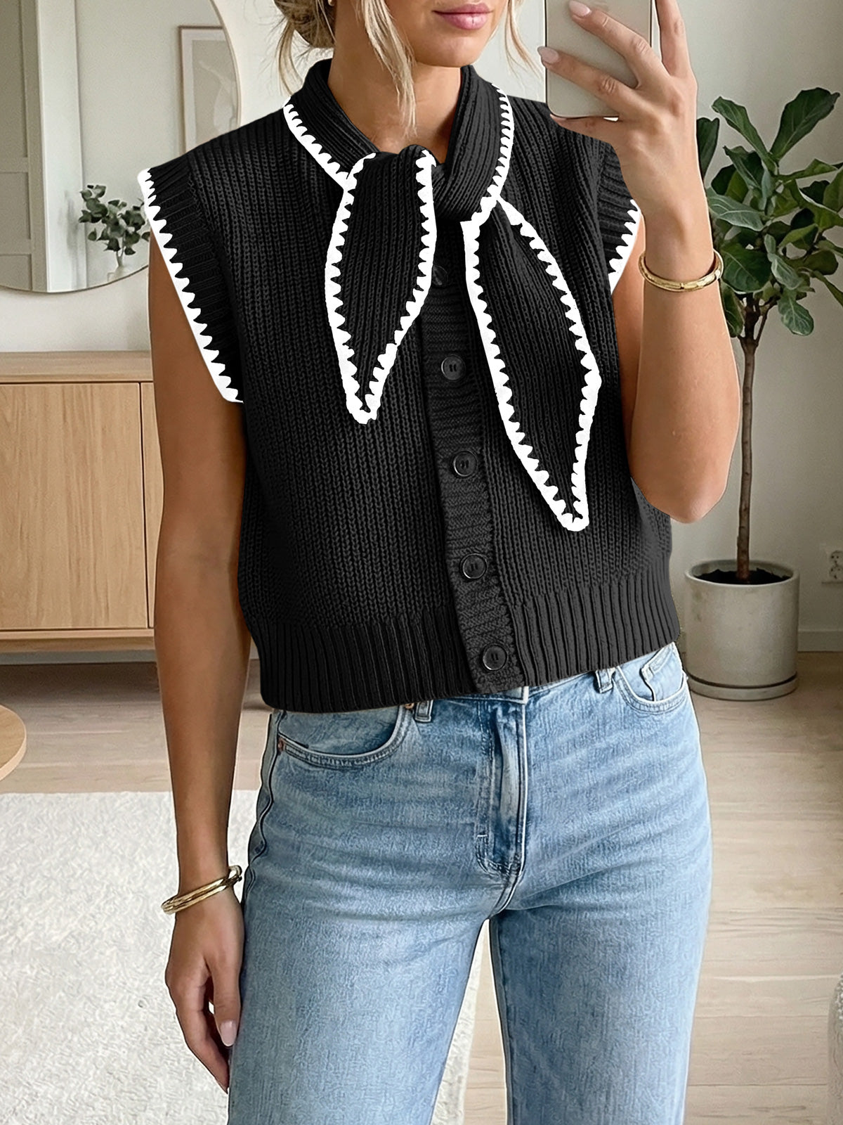 usvara Womens Tie Front Sleeveless Sweater Vest