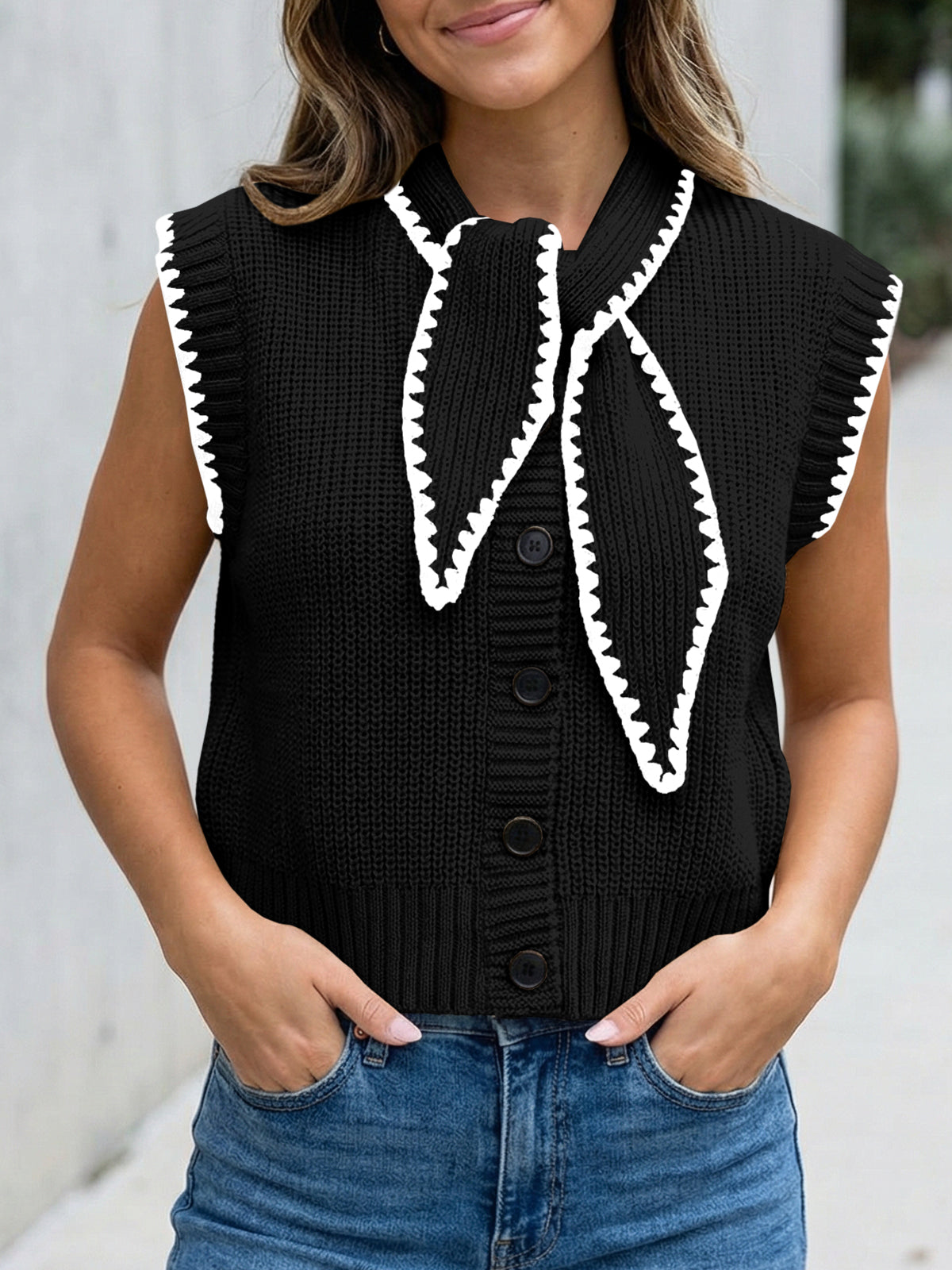 usvara Womens Tie Front Sleeveless Sweater Vest