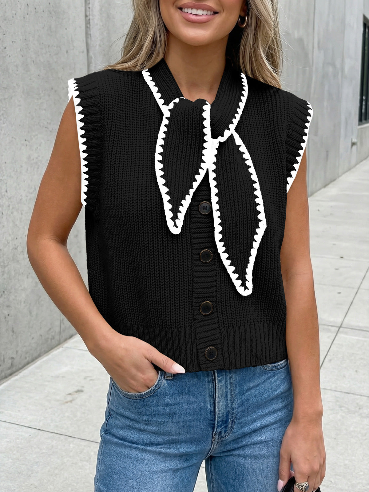 usvara Womens Tie Front Sleeveless Sweater Vest