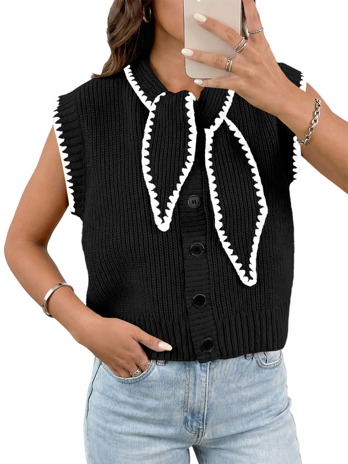 usvara Womens Tie Front Sleeveless Sweater Vest