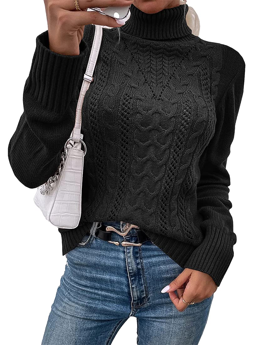 usvara Women Turtleneck Cable Knit Sweater