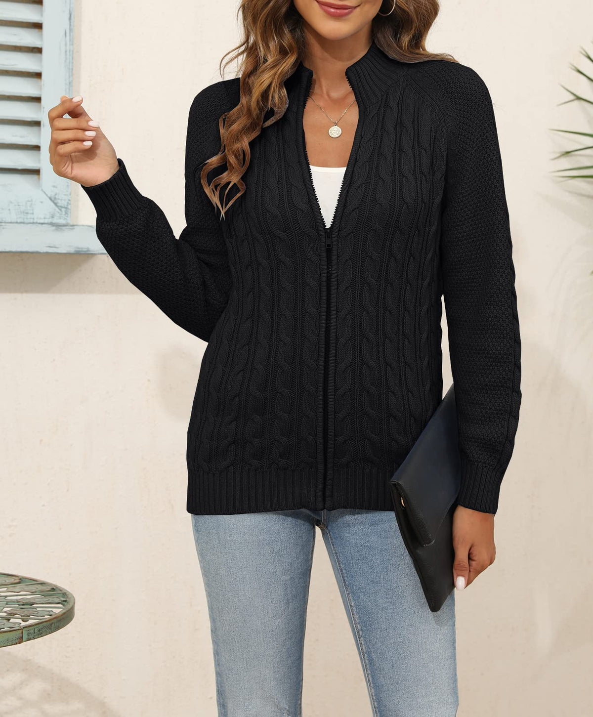usvara Women Cable Knit Cardigan