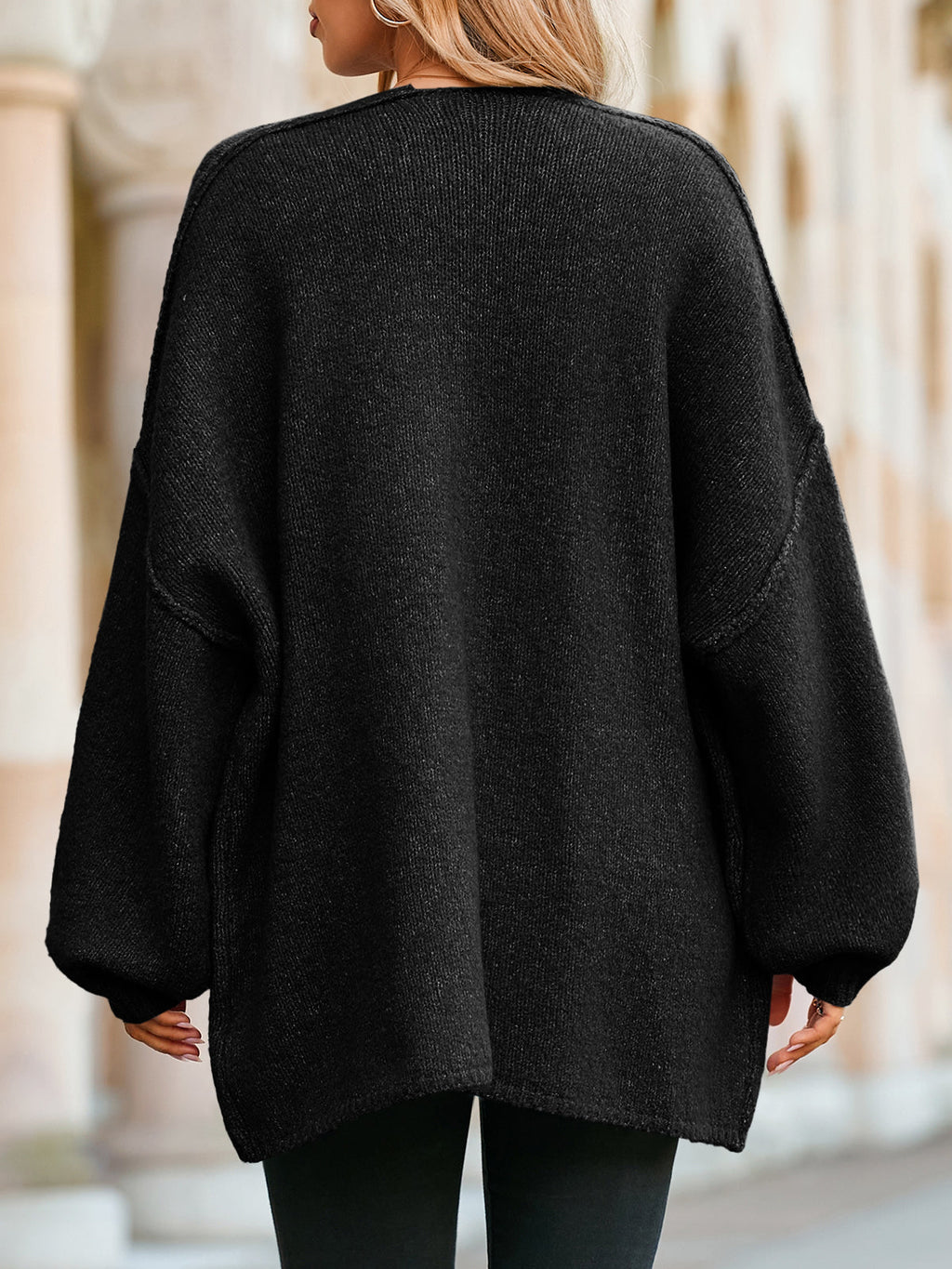 Usvara Womens Oversized Lantern Sleeve Chunky Knit Open-Front Cardigan Sweater