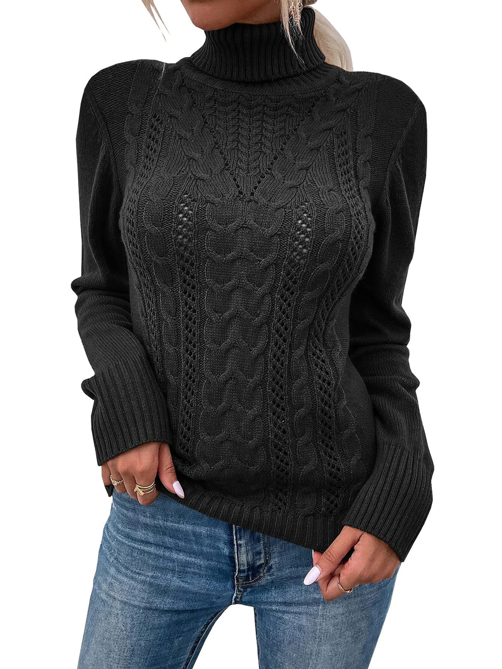 usvara Women Turtleneck Cable Knit Sweater