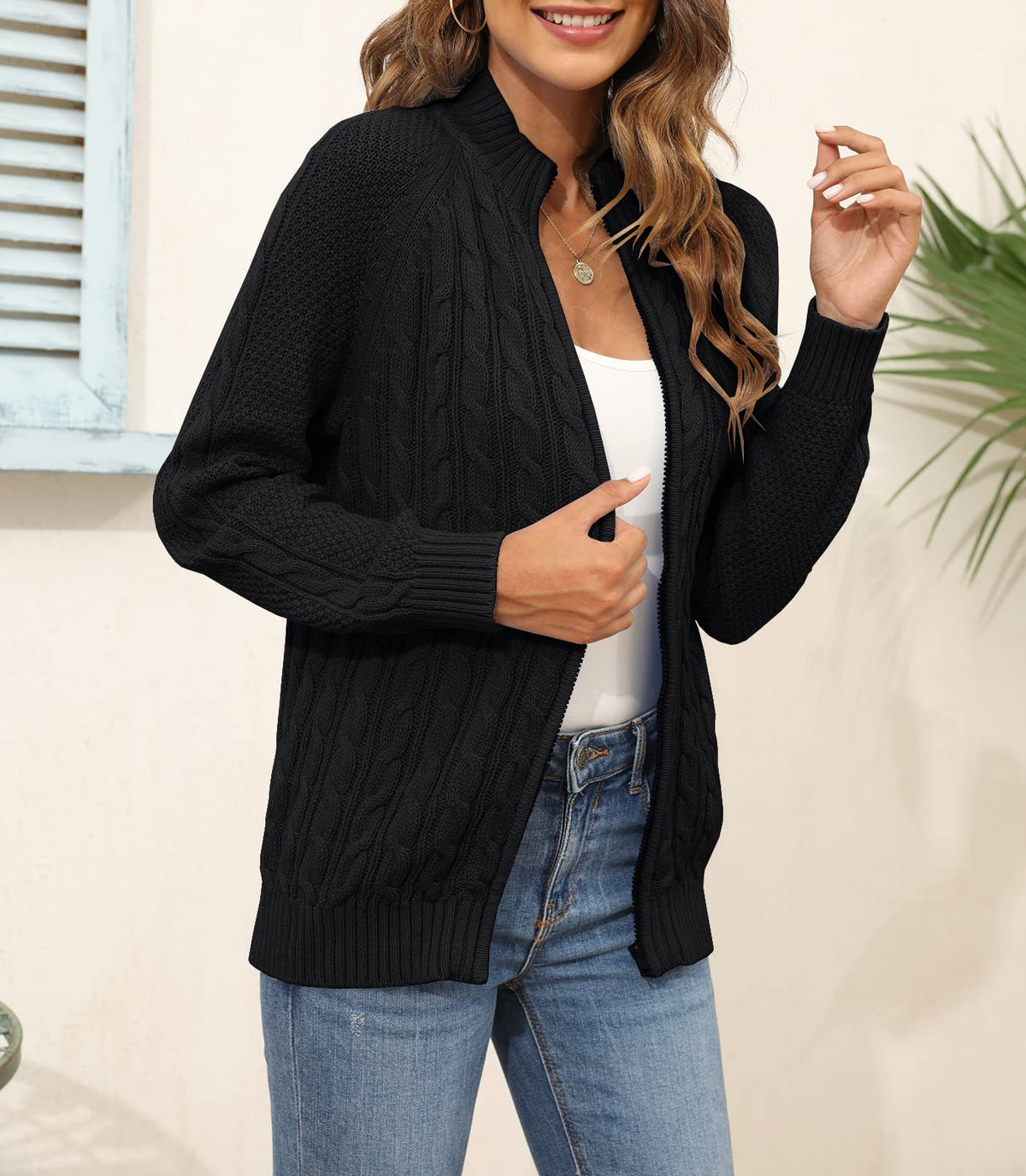 usvara Women Cable Knit Cardigan