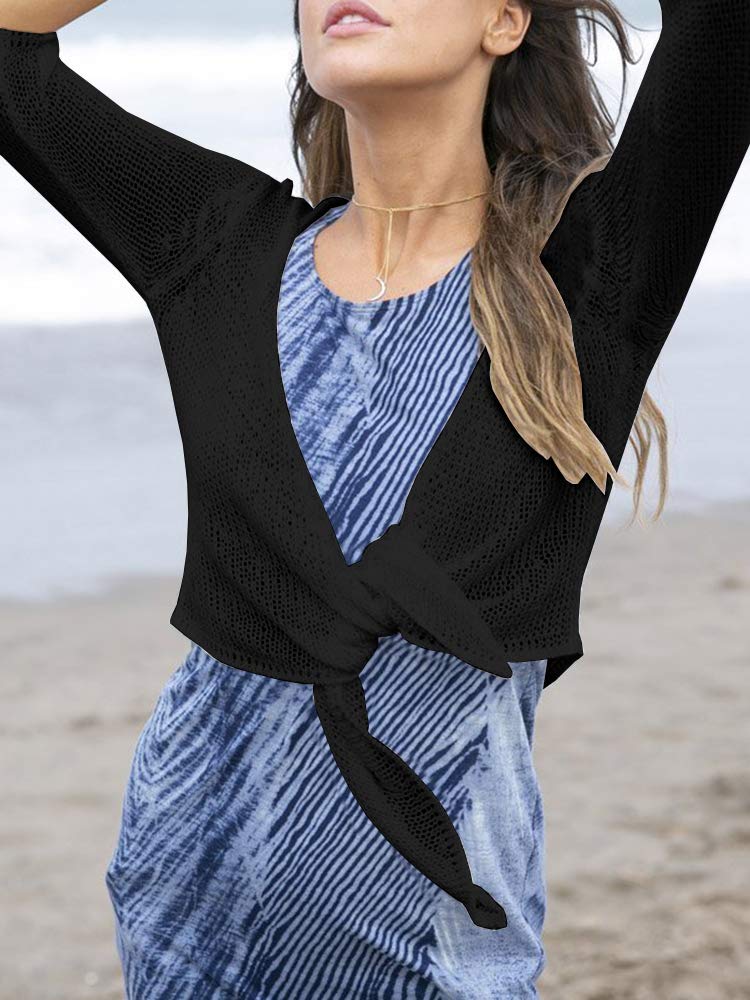 usvara Womens 3/4 Sleeve Tie Front Shrugs
