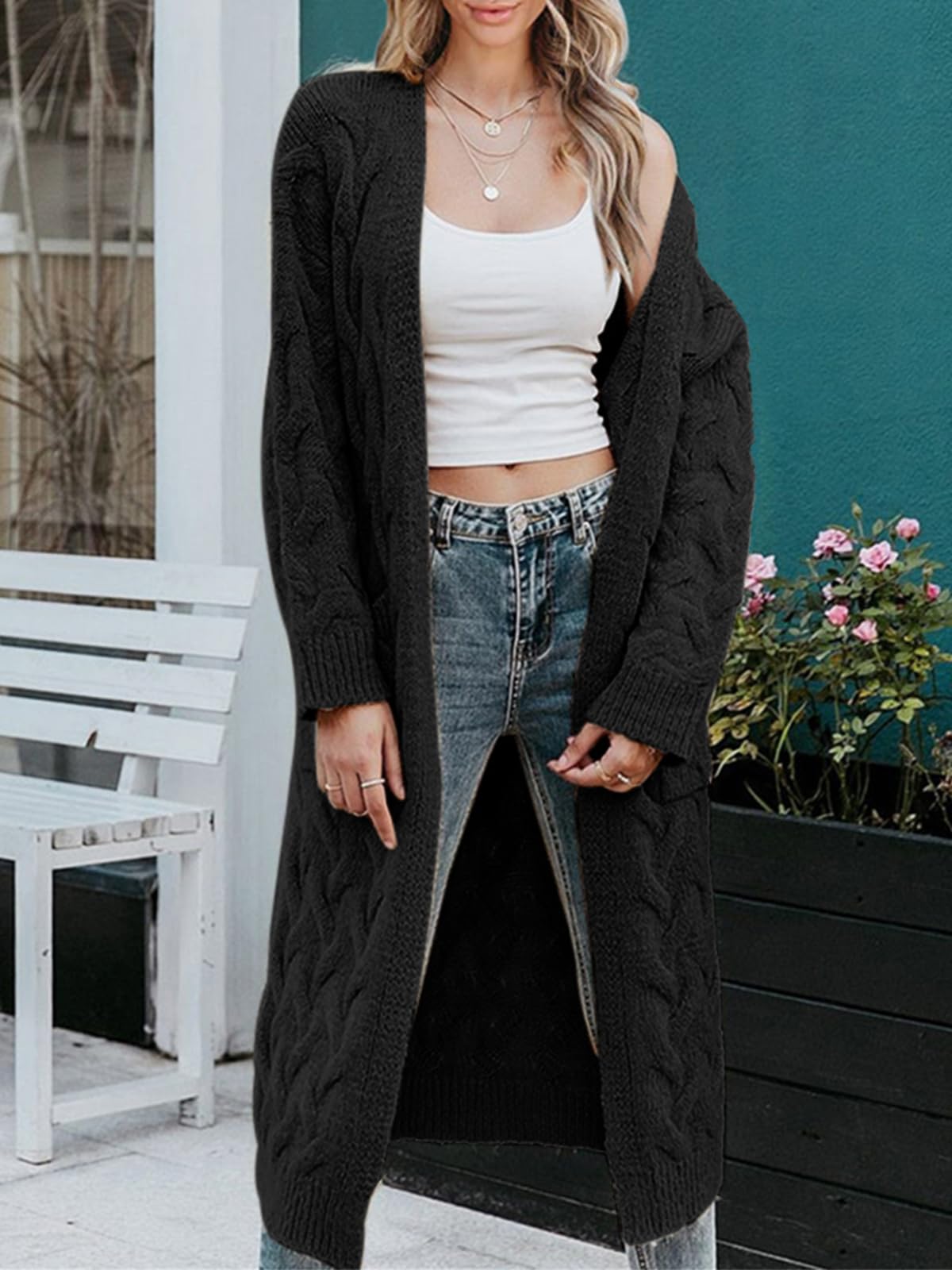 usvara Womens Cable Knit Long Cardigan