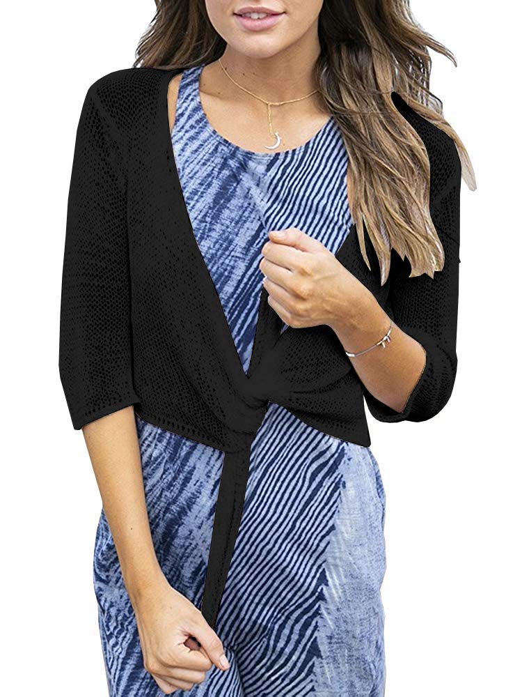 usvara Womens 3/4 Sleeve Tie Front Shrugs