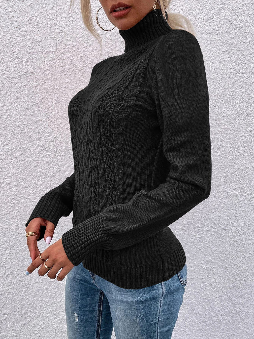 usvara Women Turtleneck Cable Knit Sweater