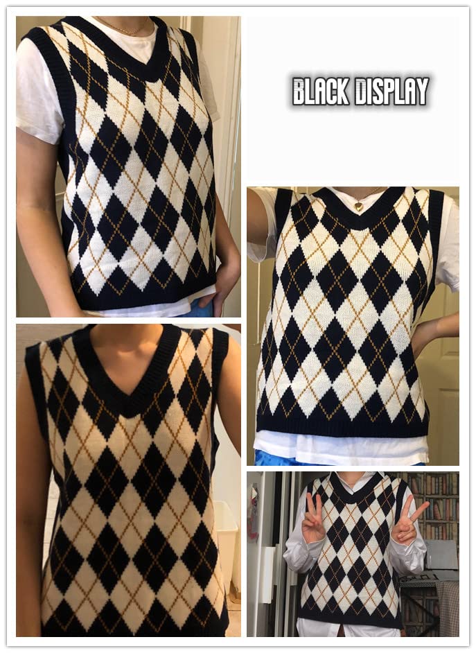 usvara Womens V Neck Argyle Knit Tops