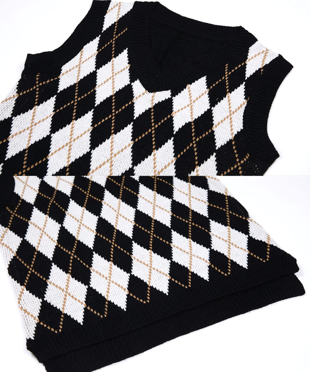 usvara Womens V Neck Argyle Knit Tops