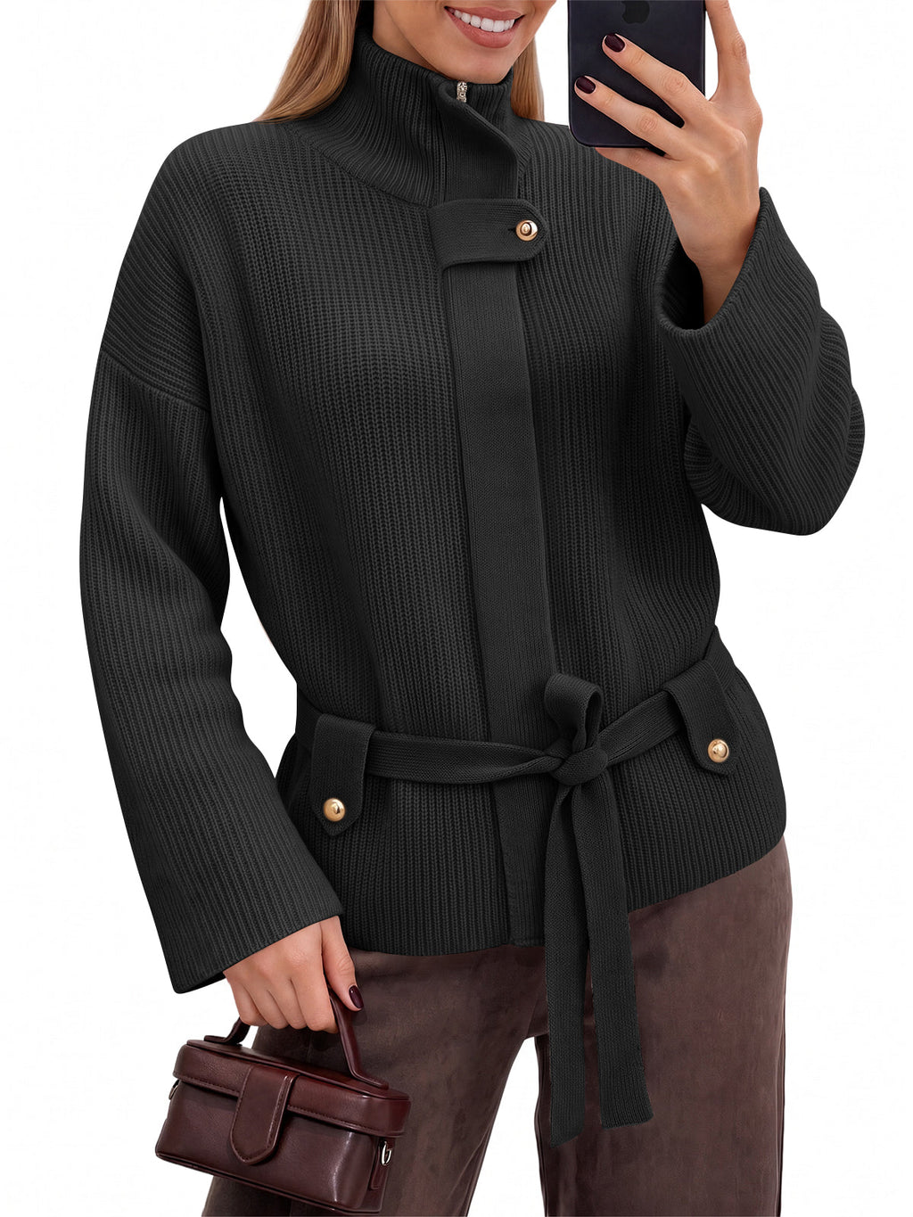 usvara Womens Zip Up Stand Collar Sweater