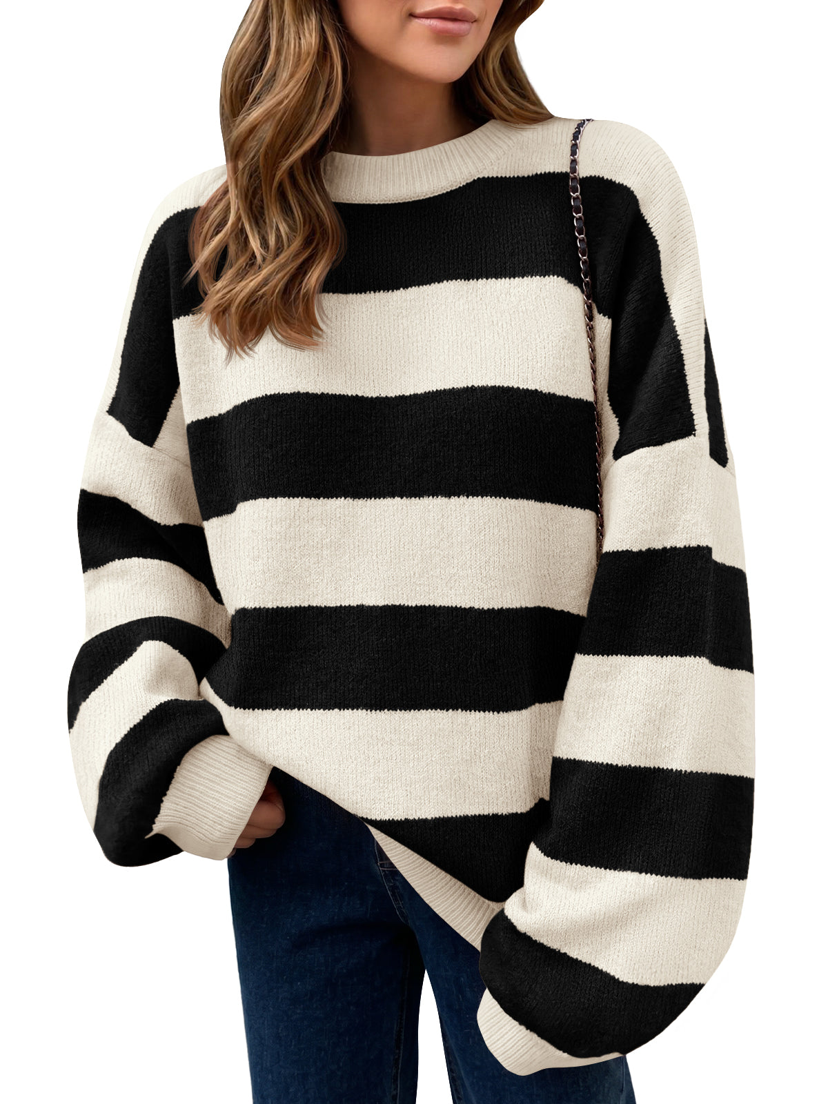 usvara Womens Oversized Striped Knit Block Sweaters