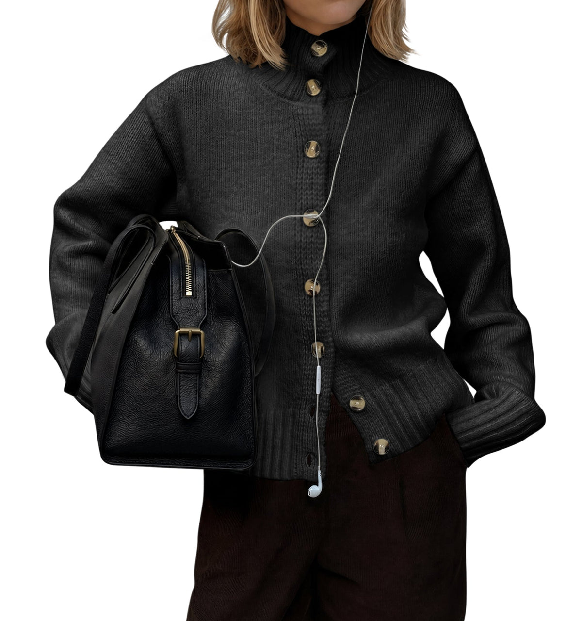 usvara Womens Mock Neck Button Up Cardigans