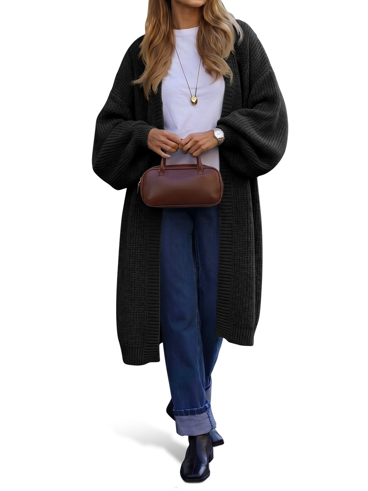 usvara Womens Oversized Long Open Front Cardigan