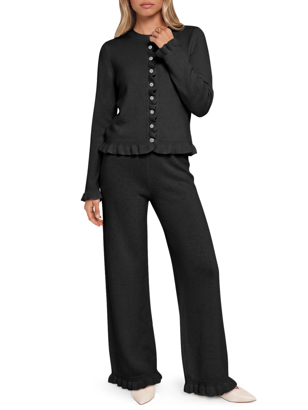 usvara Women Ruffle Knit Lounge Set