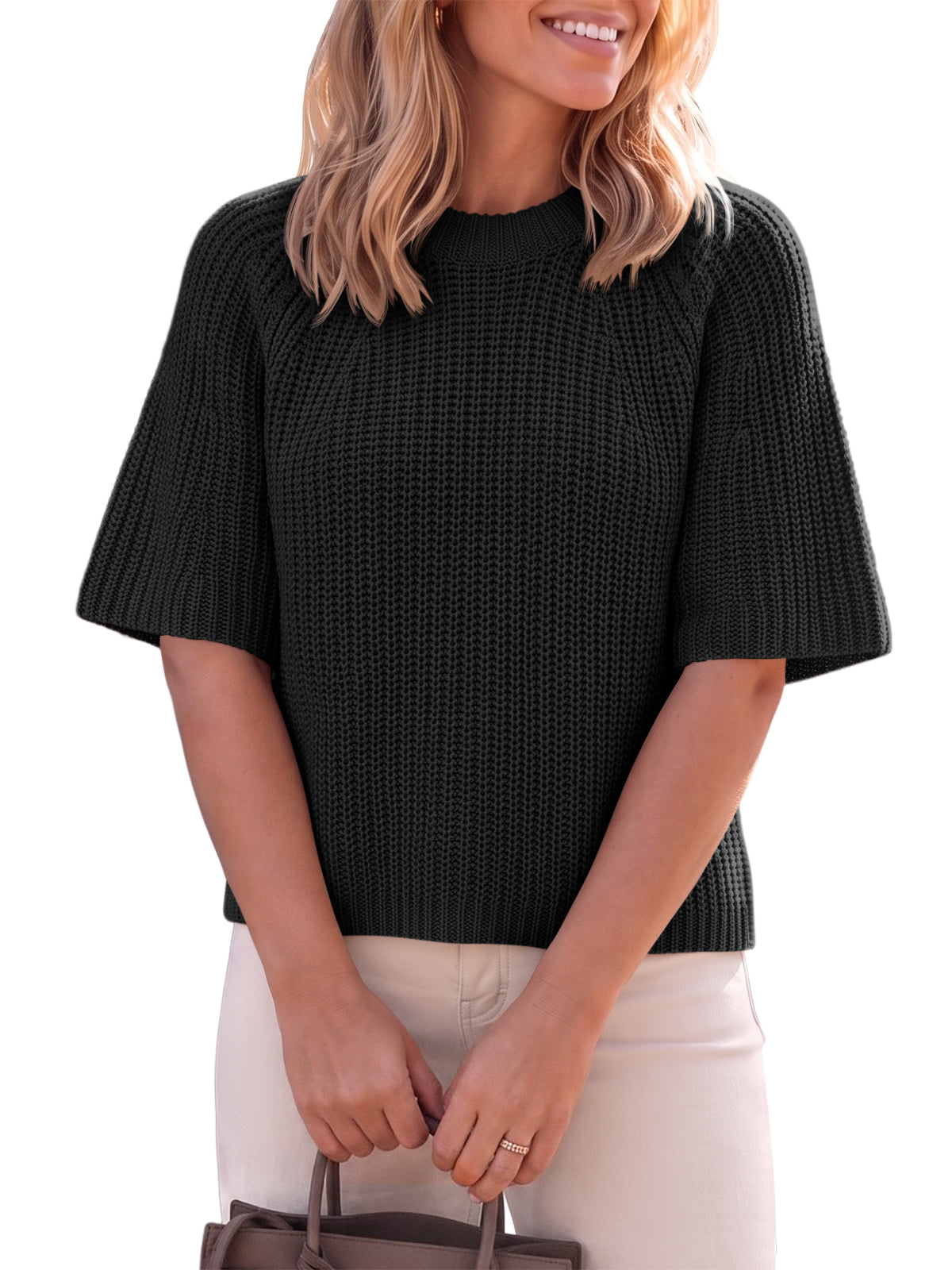 usvara Womens Short Sleeve Cropped Sweater
