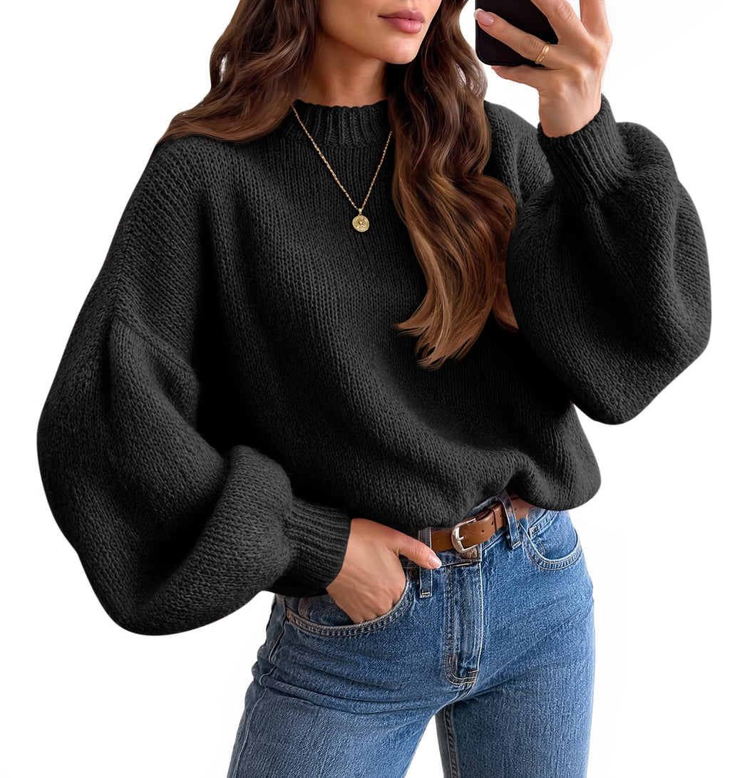 usvara Womens Crew Neck Slouchy Knit Pullover
