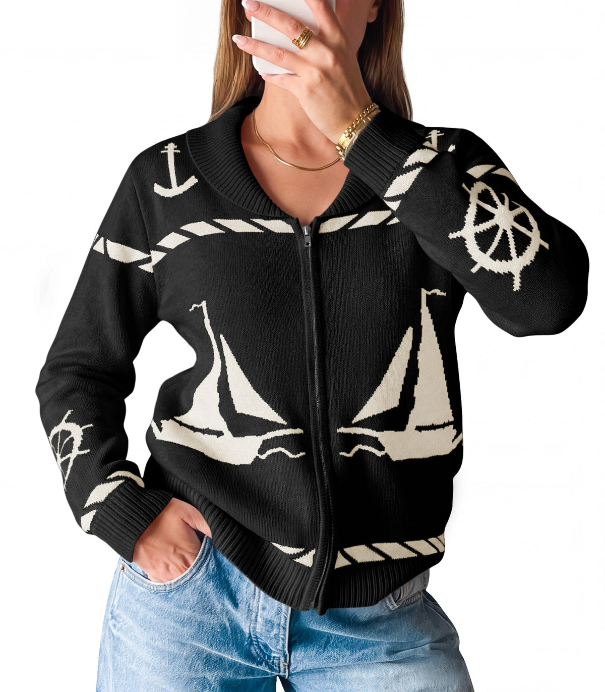 usvara Womens Zip Up Collared Sweater