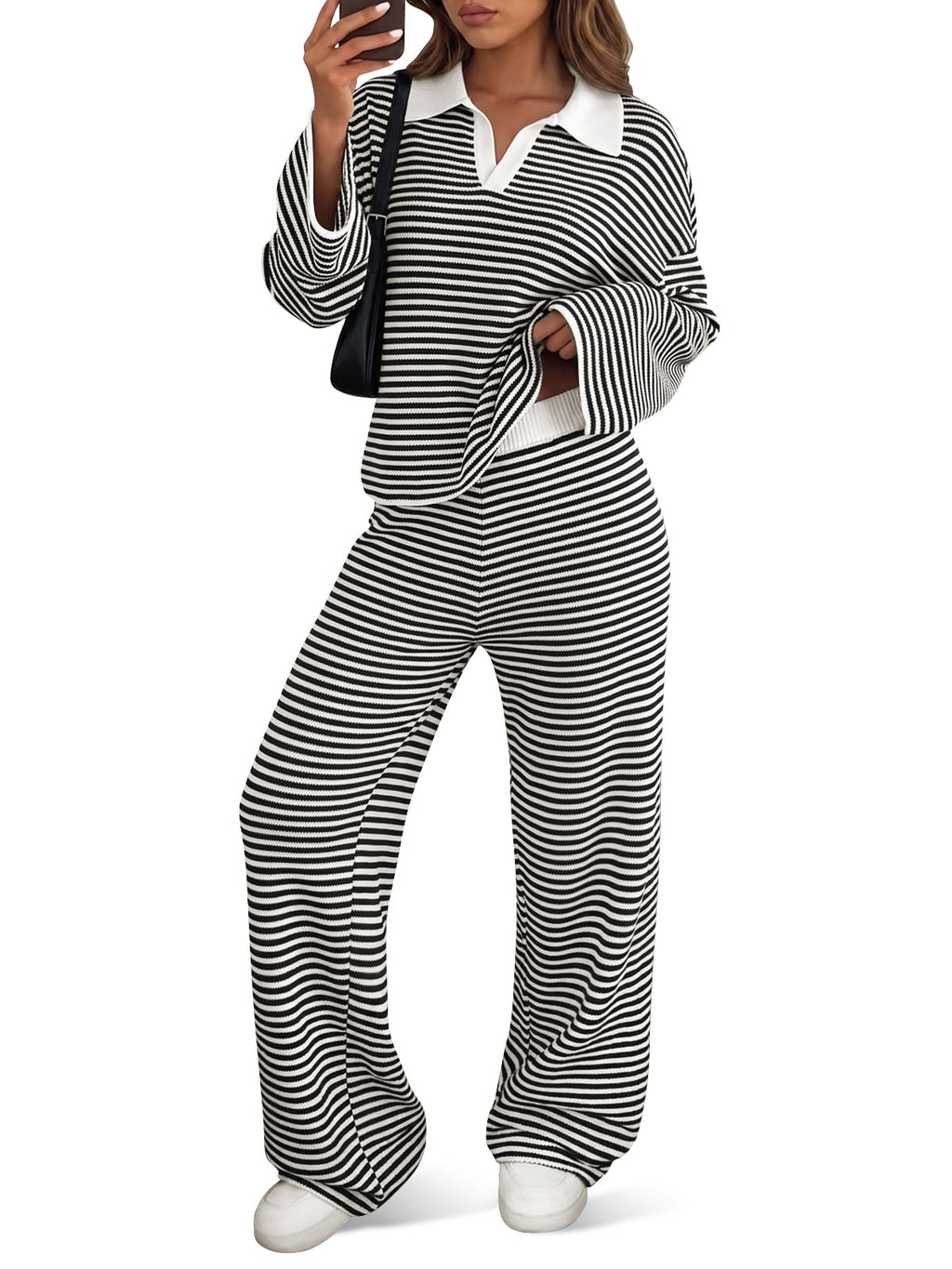 usvara Womens Striped 2 Piece Knit Outfit
