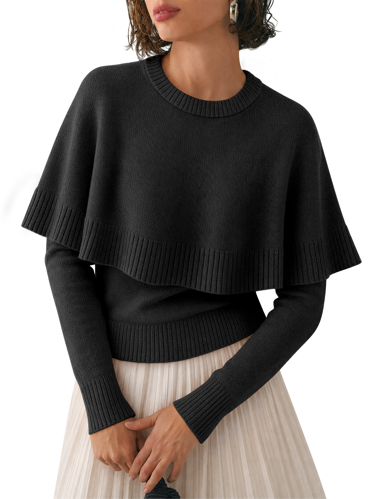 usvara Womens Poncho Ribbed Knit Sweater